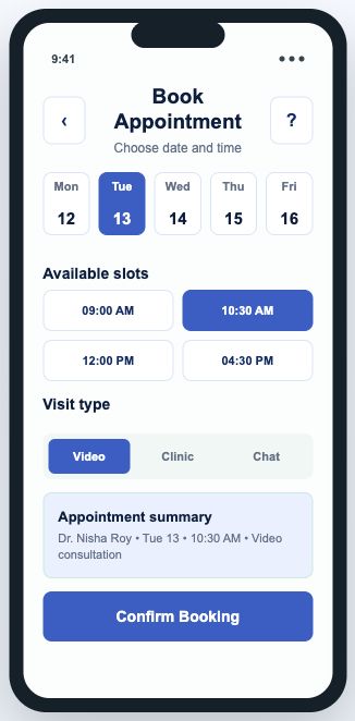 UrMedic book appointment screen