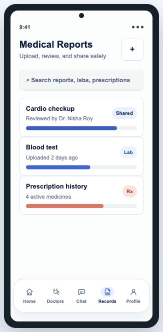 UrMedic medical reports screen