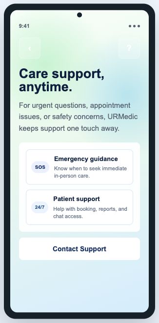Help and safety screen